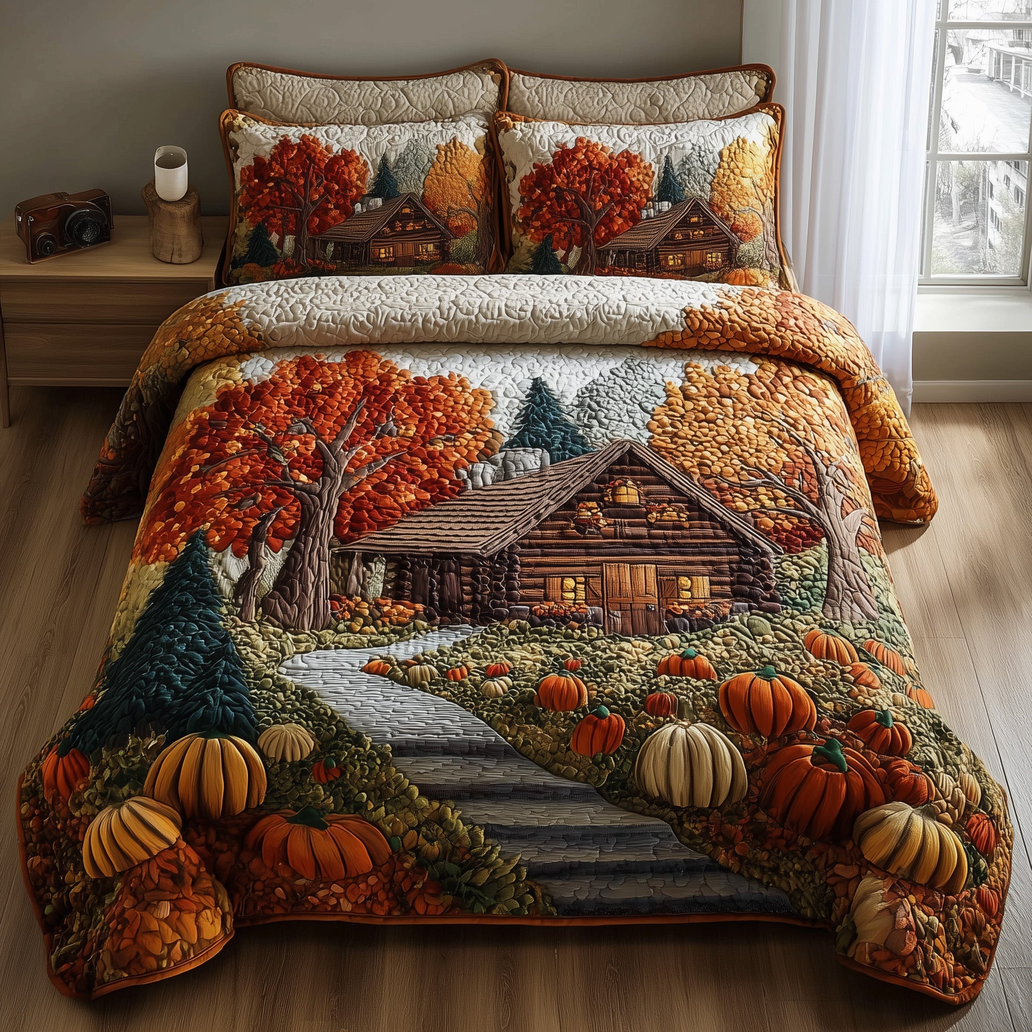 Rustic Cabin Quilted Bedding Set Geometrical Pattern