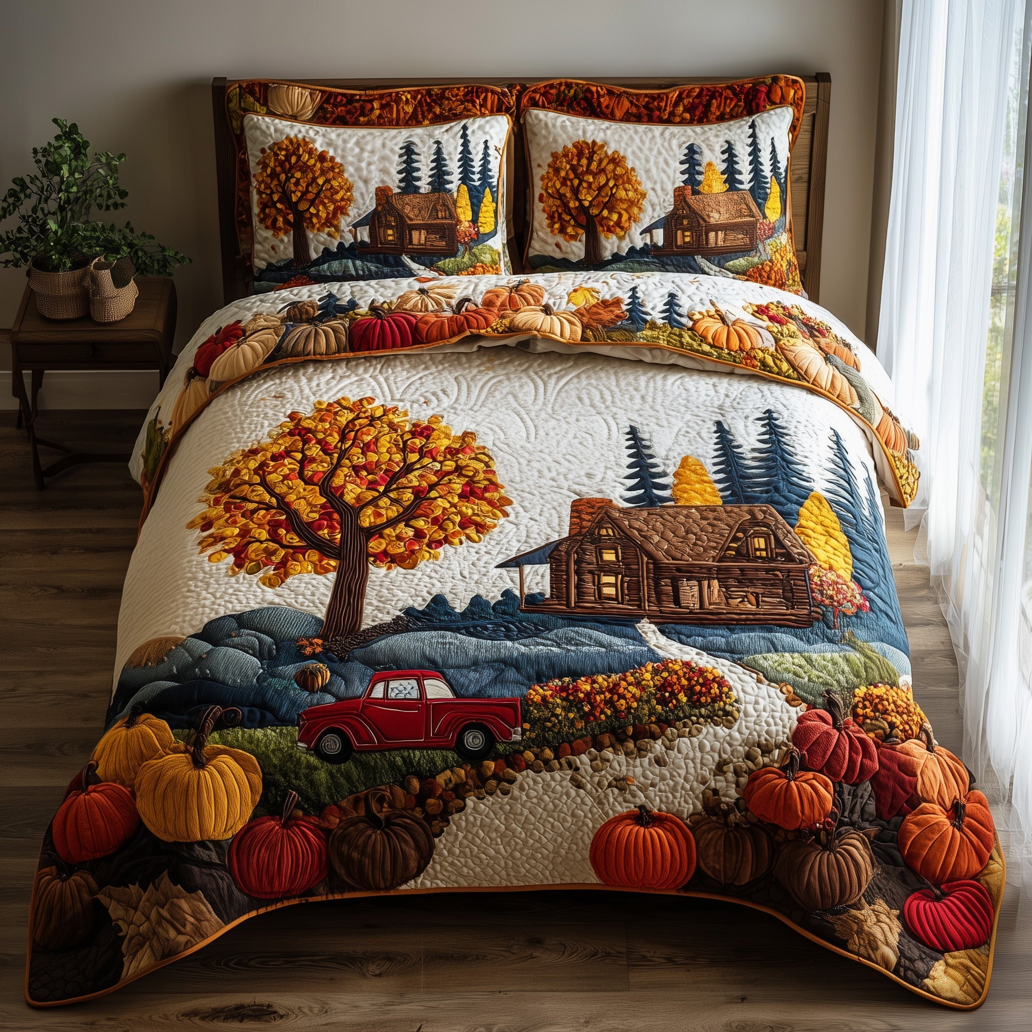 Rustic Cabin Quilted Bedding Set Solid Color