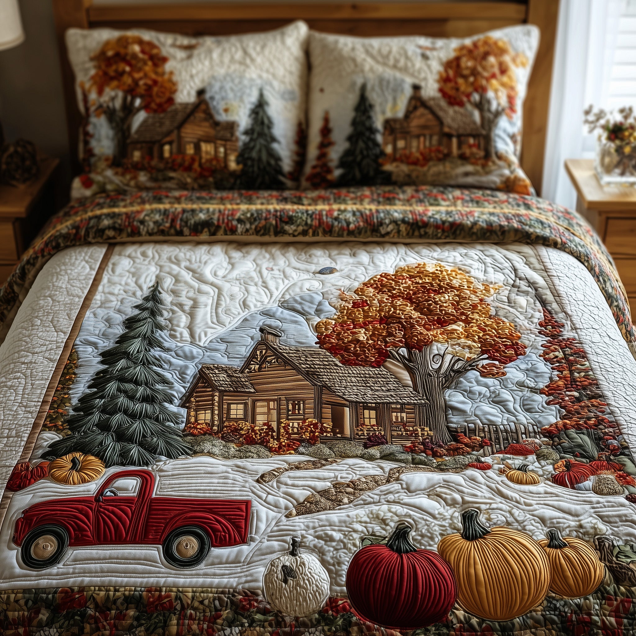 Rustic Cabin Quilted Bedding Set Striped Design