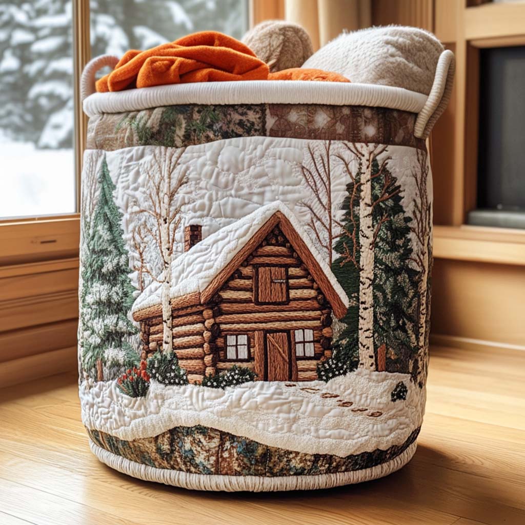 Rustic Cabin Quilted Laundry Basket Perfect Gift For Apartment Living