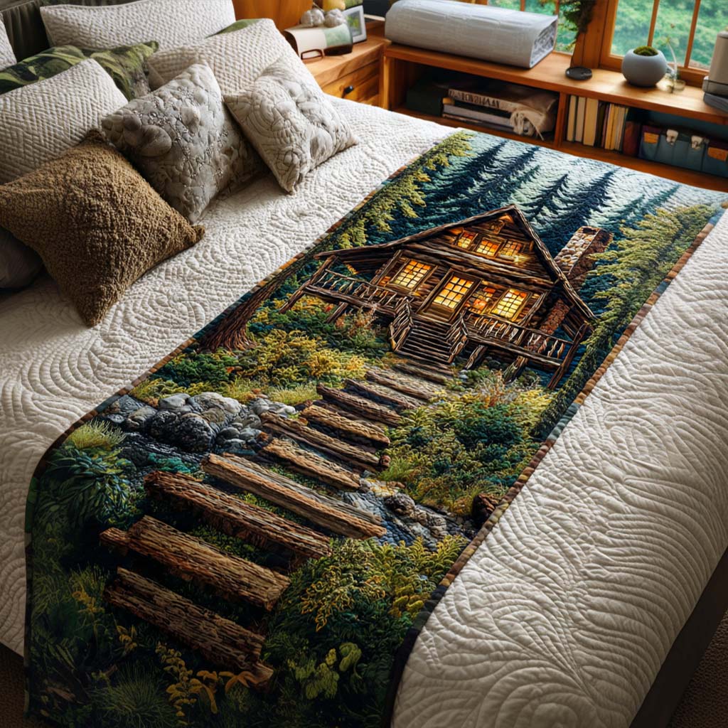 Rustic Cabin Trail Quilted Bed Runner Cozy Bedroom Decor Gift For Wildlife Lovers