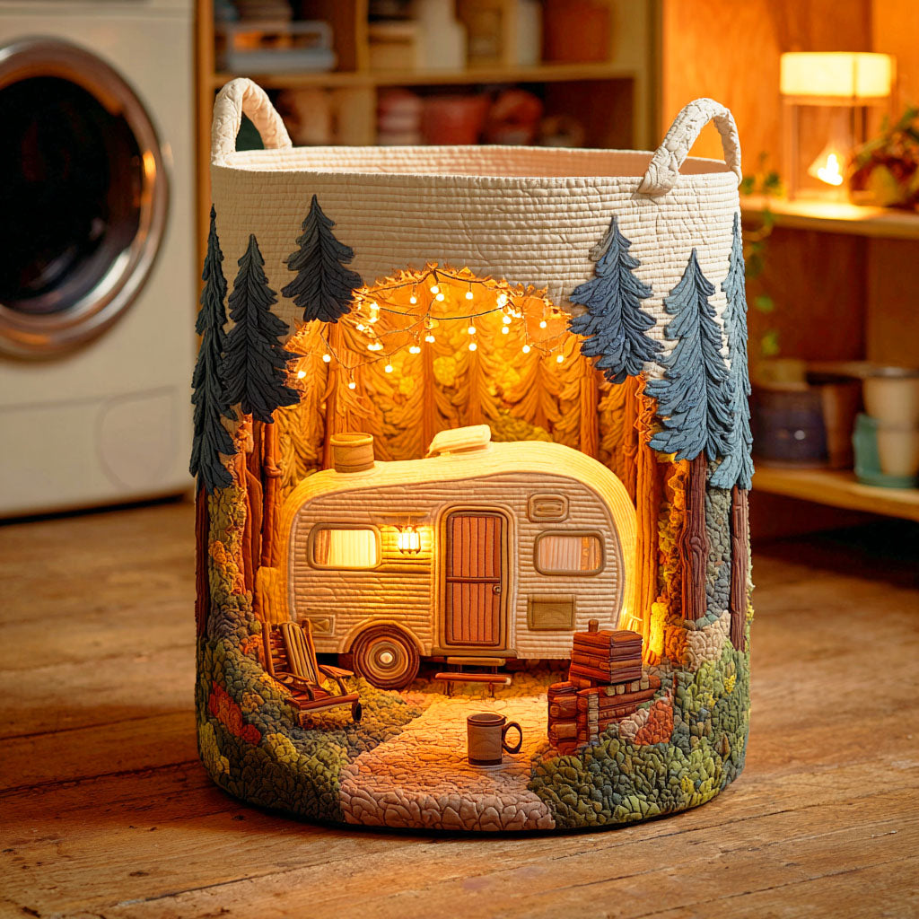 Rustic Camper Quilted Laundry Basket Holiday Merch Gift