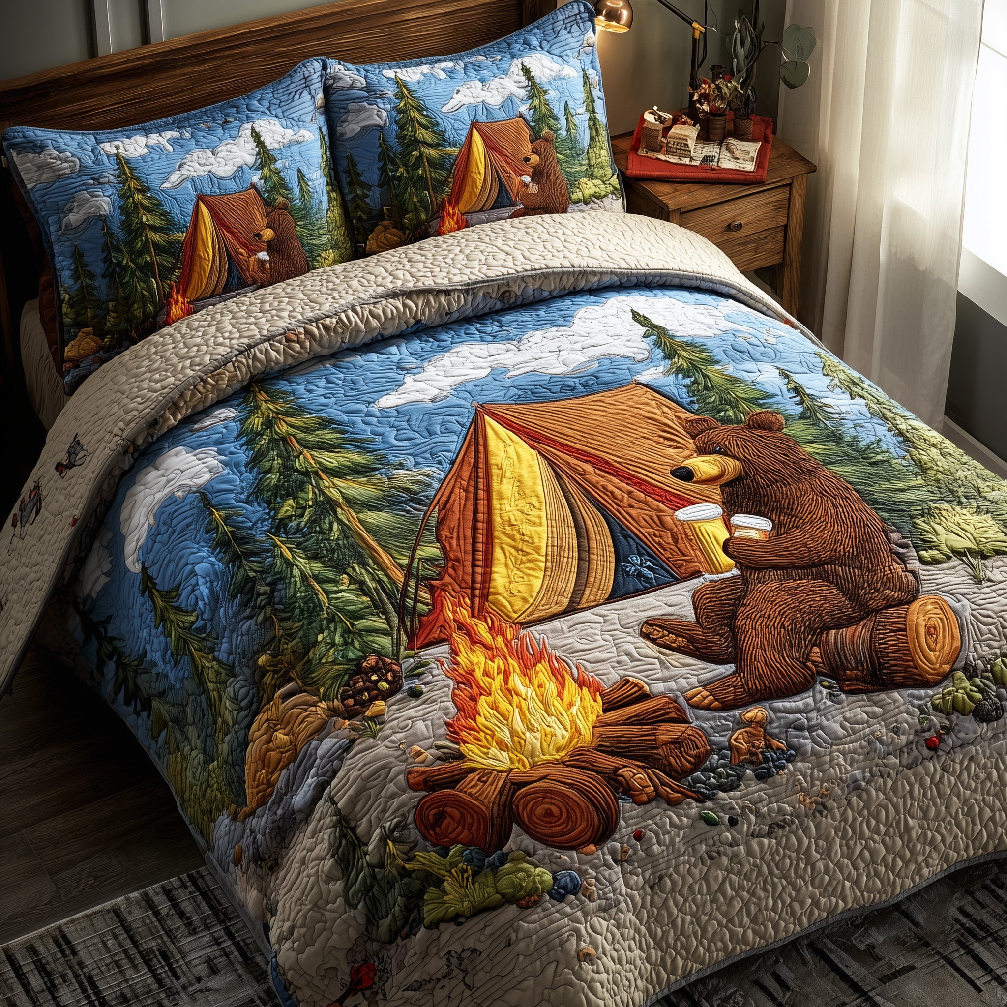 Rustic Campfire Quilted Bedding Set Birthday Gift