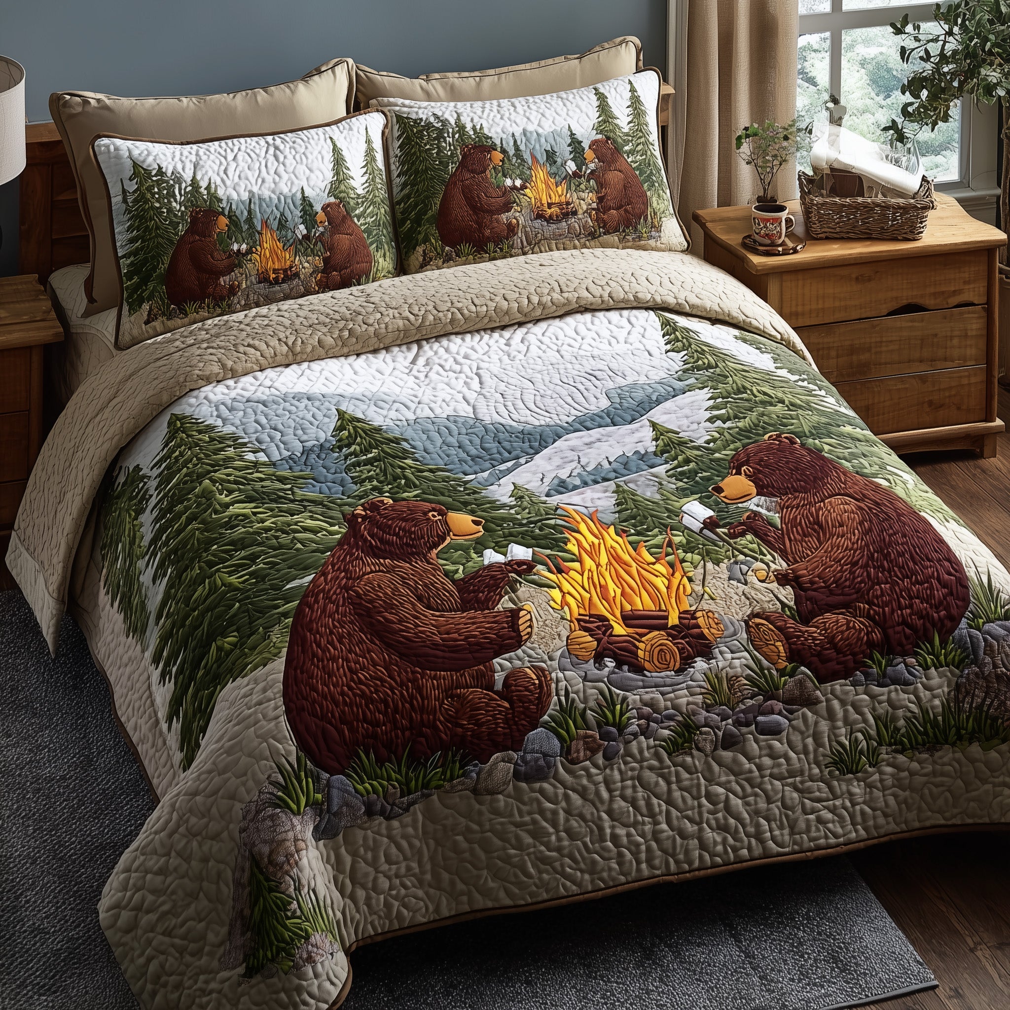 Rustic Campfire Quilted Bedding Set Breathable
