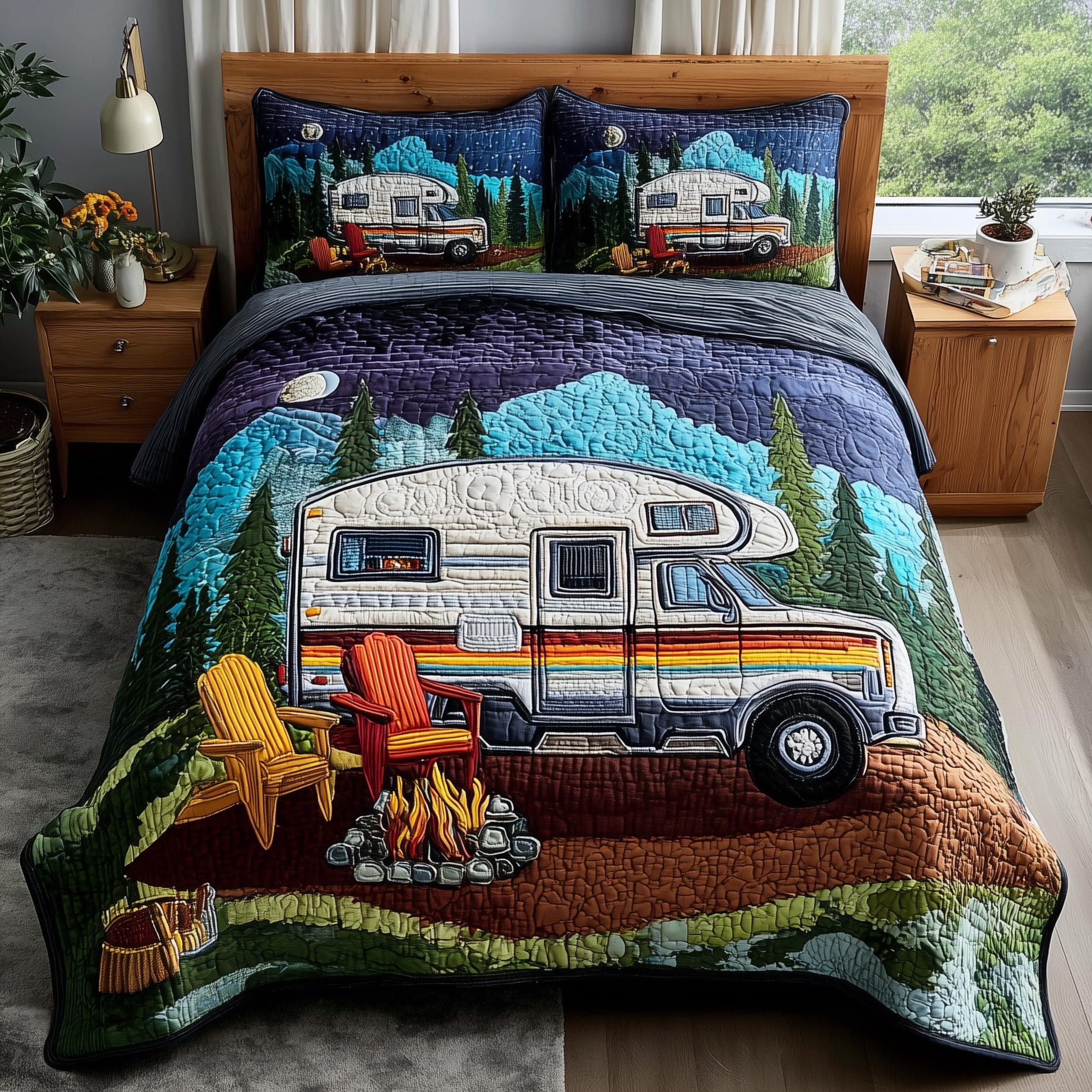 Rustic Campfire Quilted Bedding Set Hypoallergenic
