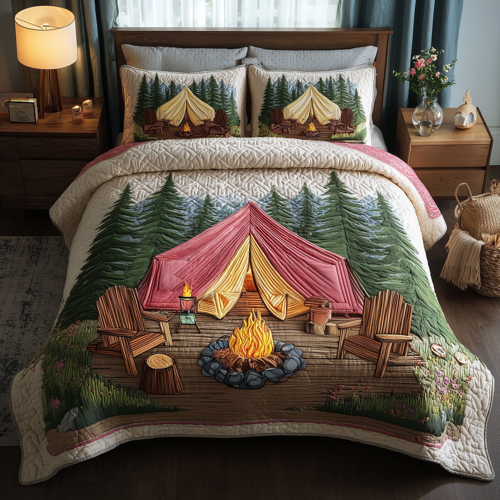 Rustic Campfire Quilted Bedding Set Lightweight