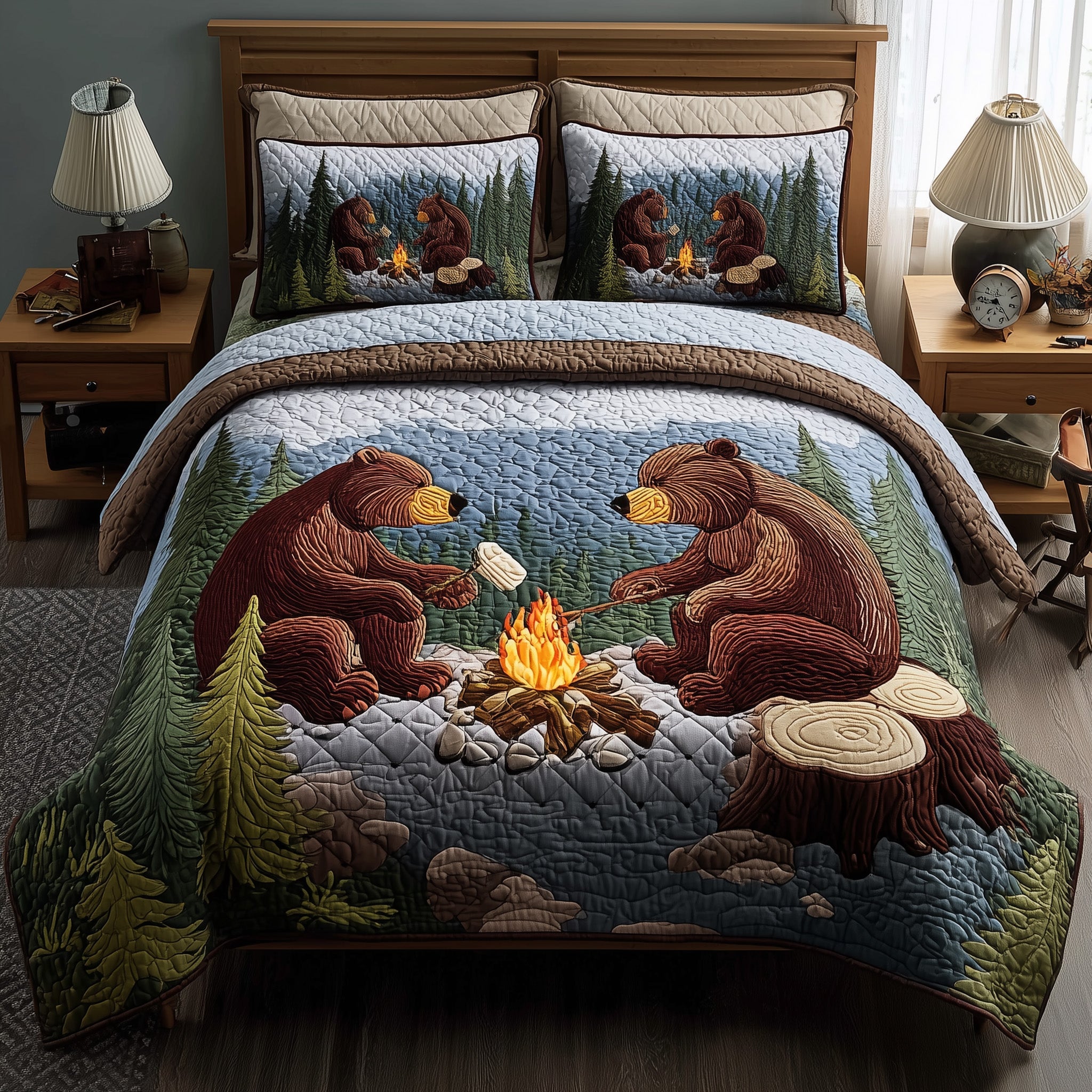Rustic Campfire Quilted Bedding Set Machine Washable