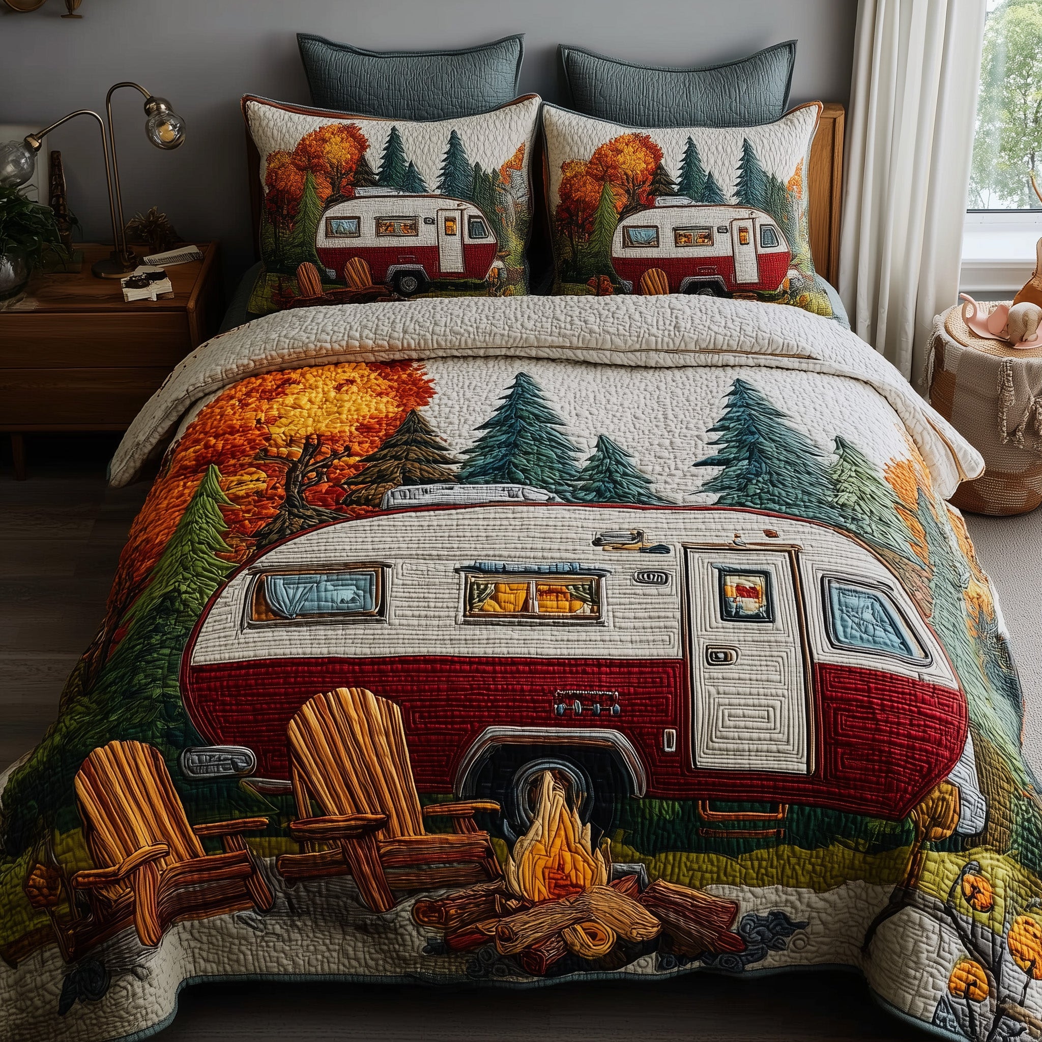 Rustic Campfire Quilted Bedding Set Microfiber