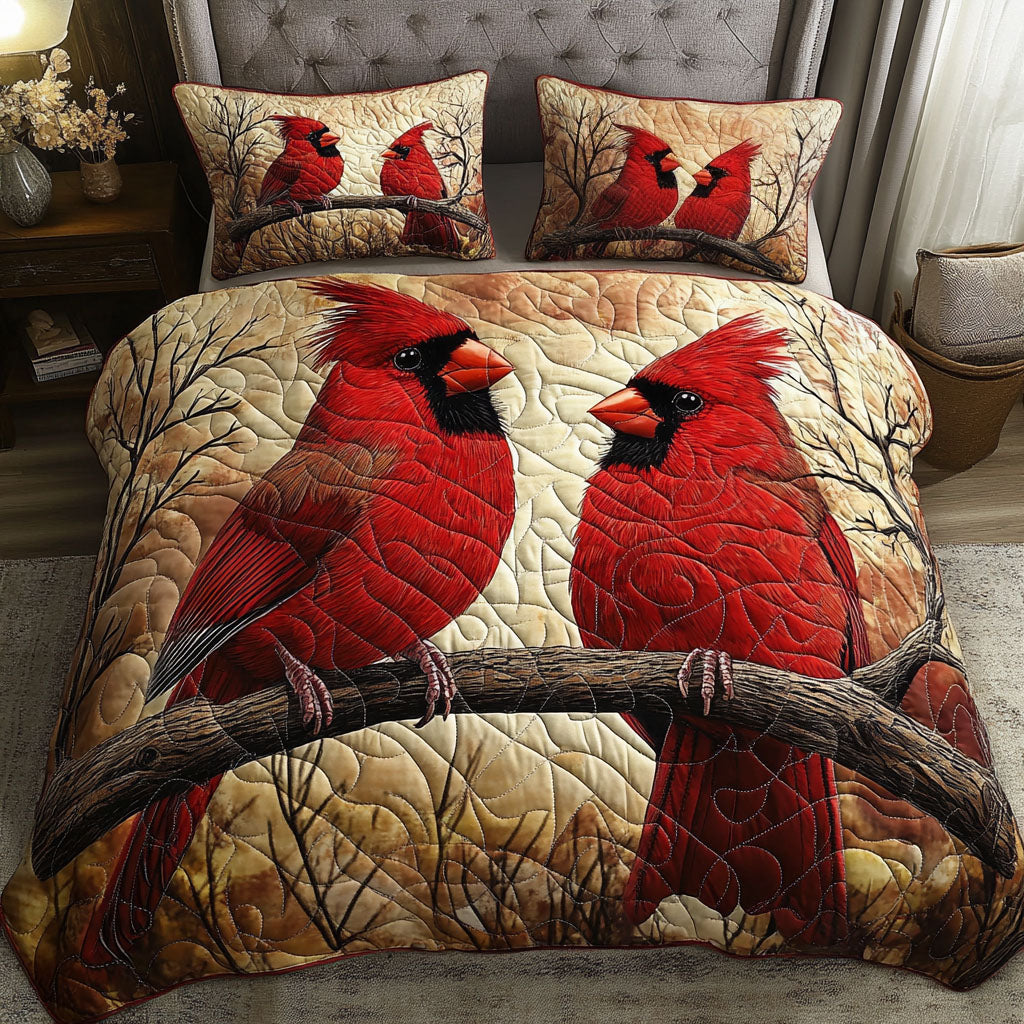 Rustic Cardinals Quilted Bedding Set Cute Bedroom Decor Cardinal Themed Gifts