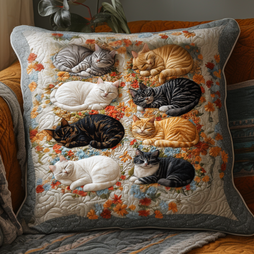 Rustic Cat Garden Quilted Pillow Case Decorative Pillow Cases Cat Gifts Funny