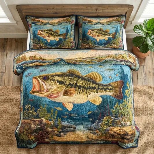 Rustic Catch Quilted Bedding Set Fishing Lodge Bedroom Decor Cozy Gift For Cabin Lovers