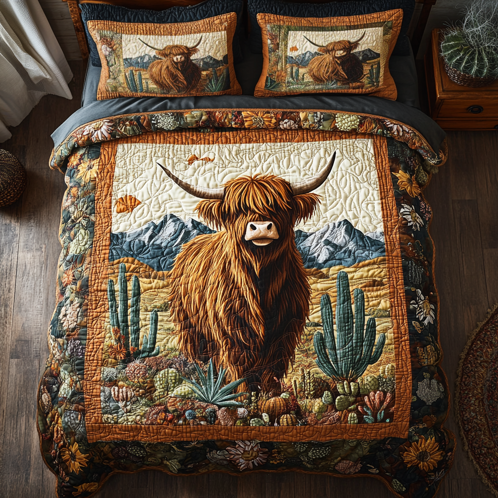 Rustic Charm Quilted Bedding Set Bedroom Decorations Best Highland Cattle Gifts Items