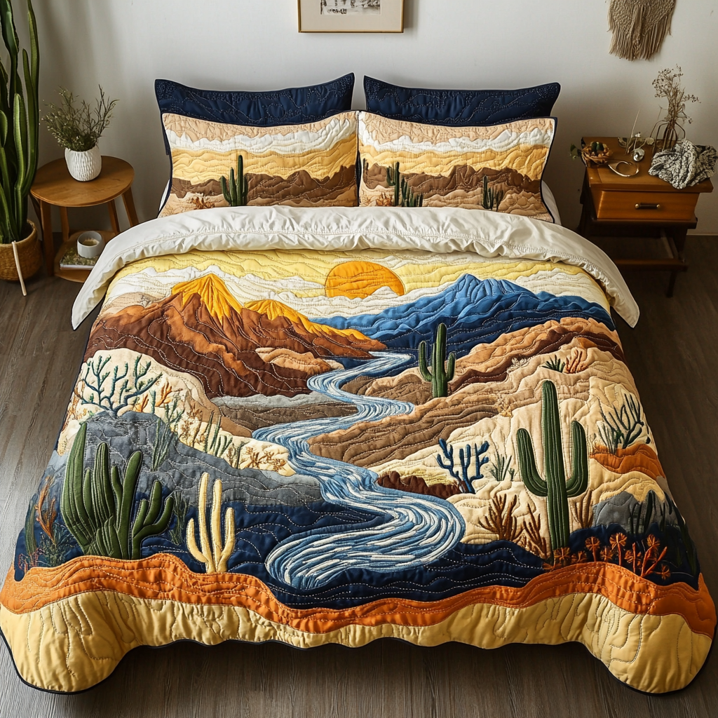 Rustic Charm Quilted Bedding Set Cool Bedroom Decor Gift For Cactus Lover