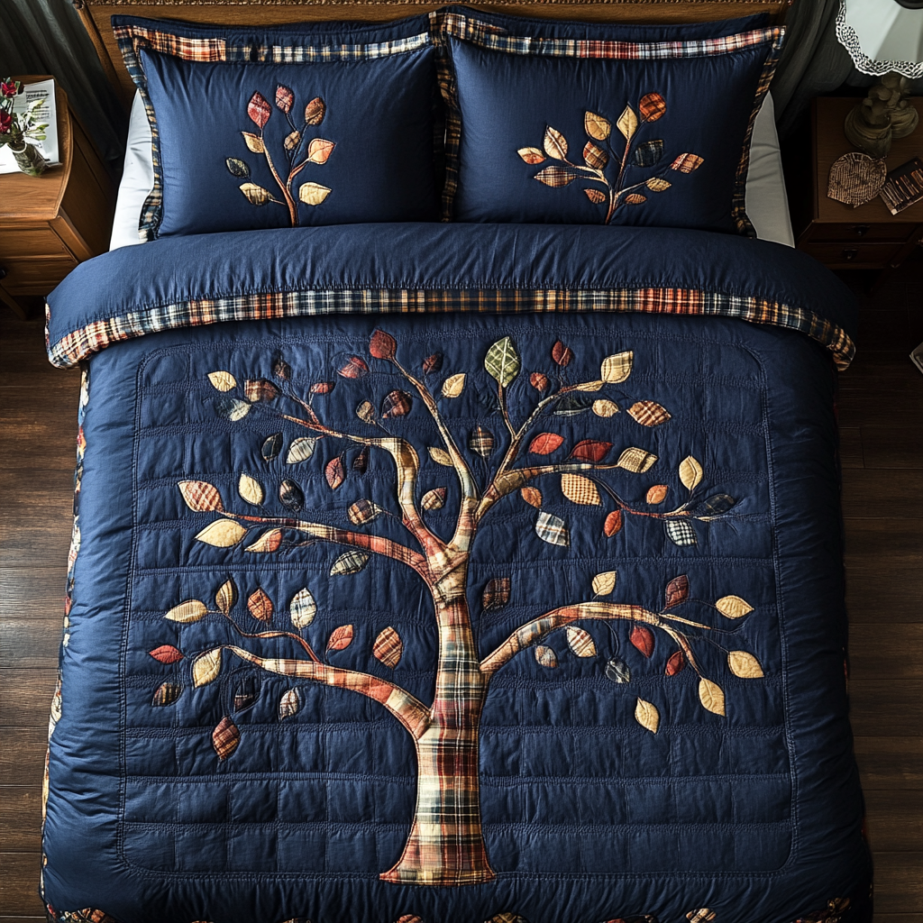Rustic Charm Quilted Bedding Set Cozy Bedroom Decor Tree Of Life Themed Gifts