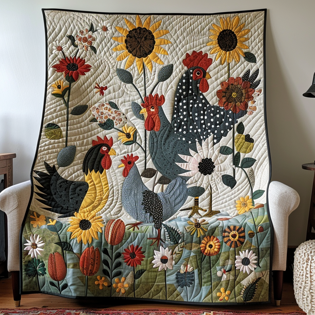 Rustic Chicken Meadow Quilted Blanket Chicken Gifts For Chicken Lovers