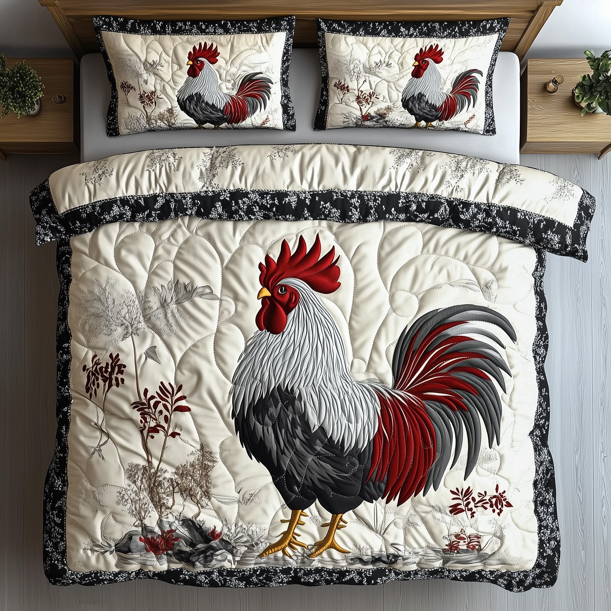 Rustic Chickens Quilted Bedding Set Rustic Lovers Quilt Unique Bedding Gift Ideas