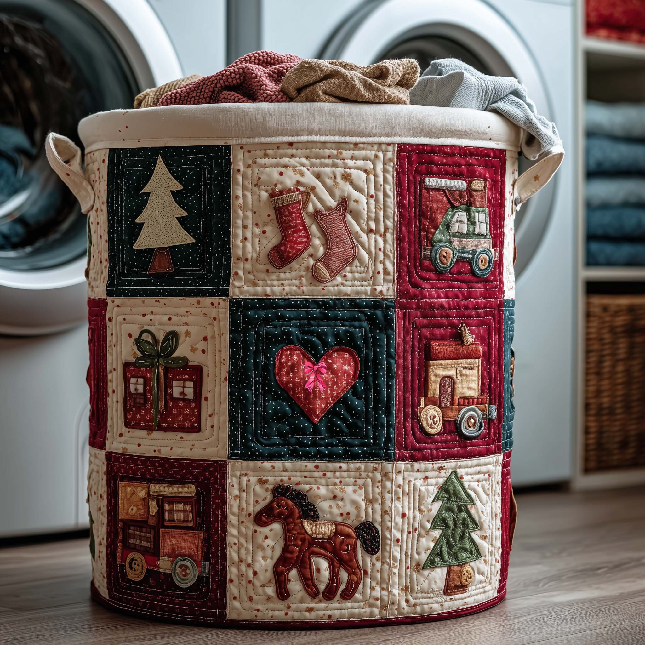 Rustic Christmas Quilted Laundry Basket Laundry Room Decor Holiday Gifts For Father
