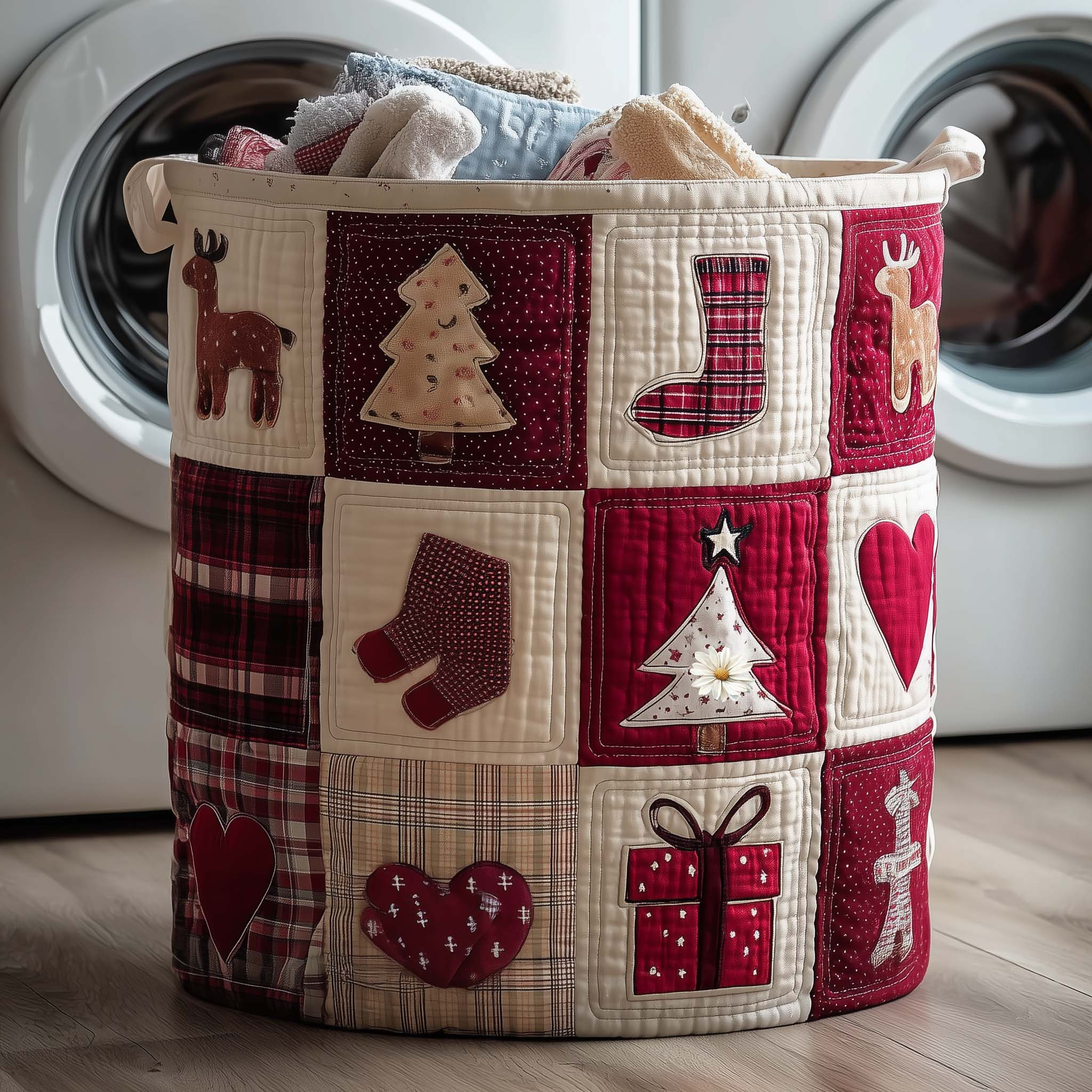 Rustic Christmas Quilted Laundry Basket Laundry Room Decor Holiday Gifts For New Home