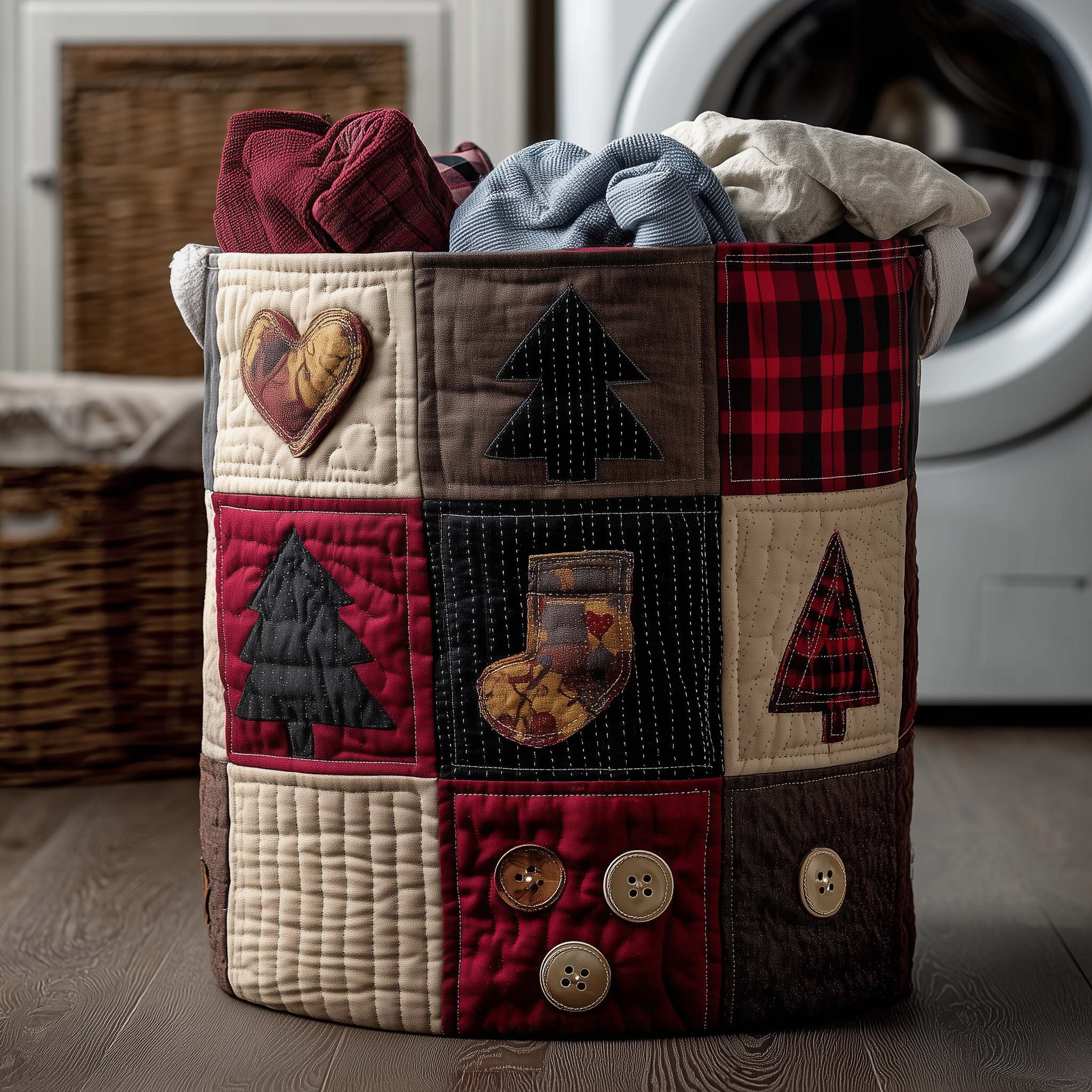 Rustic Christmas Quilted Laundry Basket Laundry Room Signs Vintage Themed Gifts