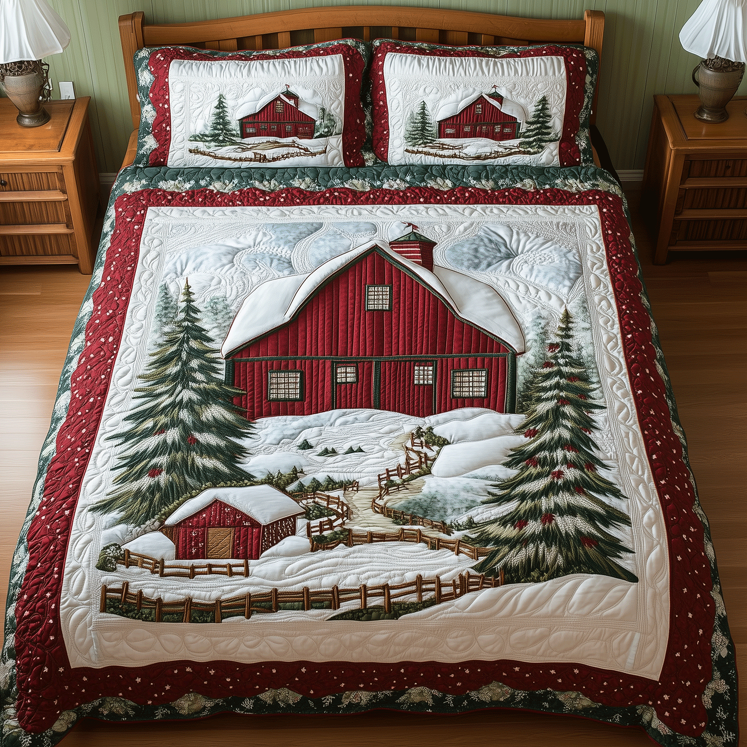 Rustic Christmas Retreat Quilted Bedding Set Comforter Sets Father In Law Christmas Gift