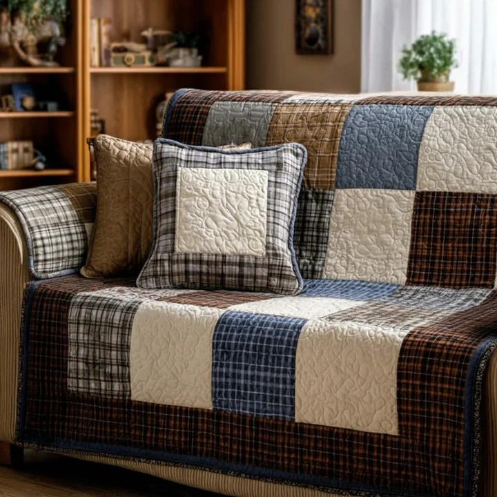 Rustic Comfort Quilted Sofa Cover Farmhouse Plaid Furniture Protector Best Home Decor Gift Ideas