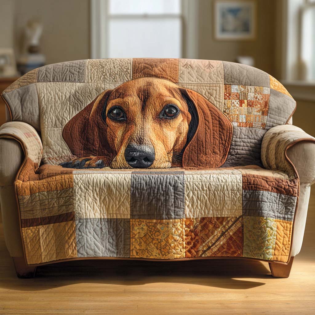 Rustic Companion Quilted Sofa Cover Christmas Living Decor Unique Dachshund Gifts