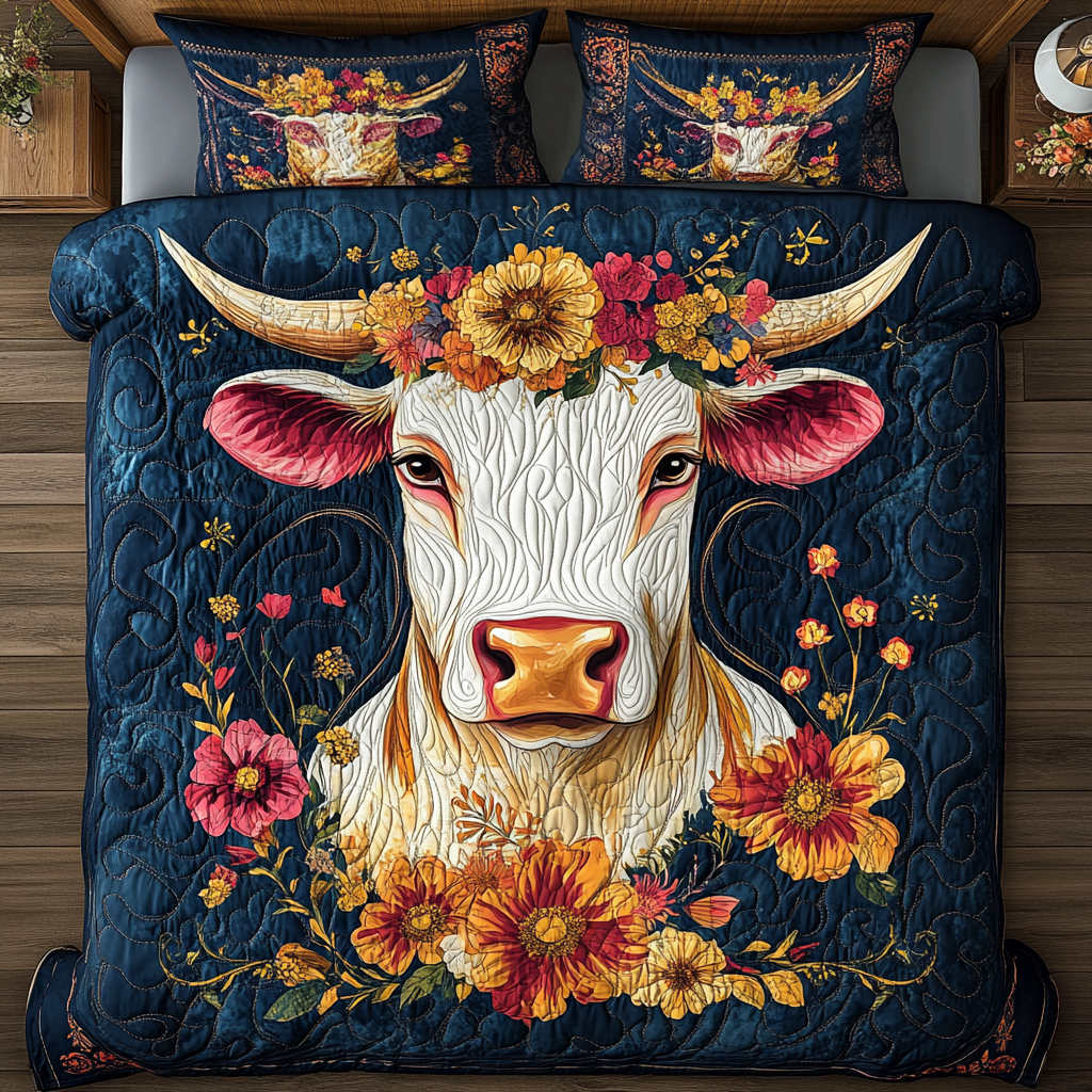 Rustic Cow Quilted Bedding Set Elegant Bedding Set Gift for Newlyweds