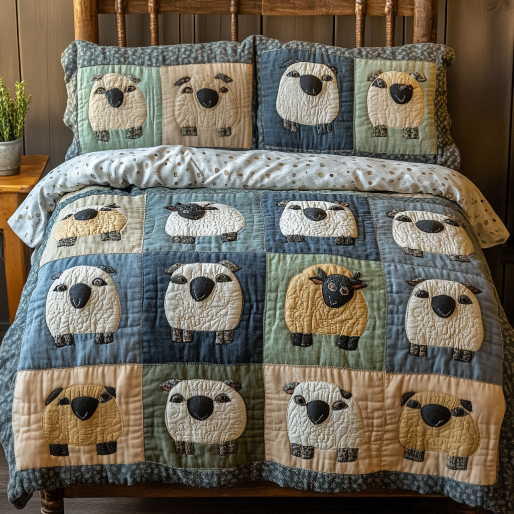 Rustic Cozy Quilted Bedding Set Bedroom Decorations Gifts With Sheep Themes