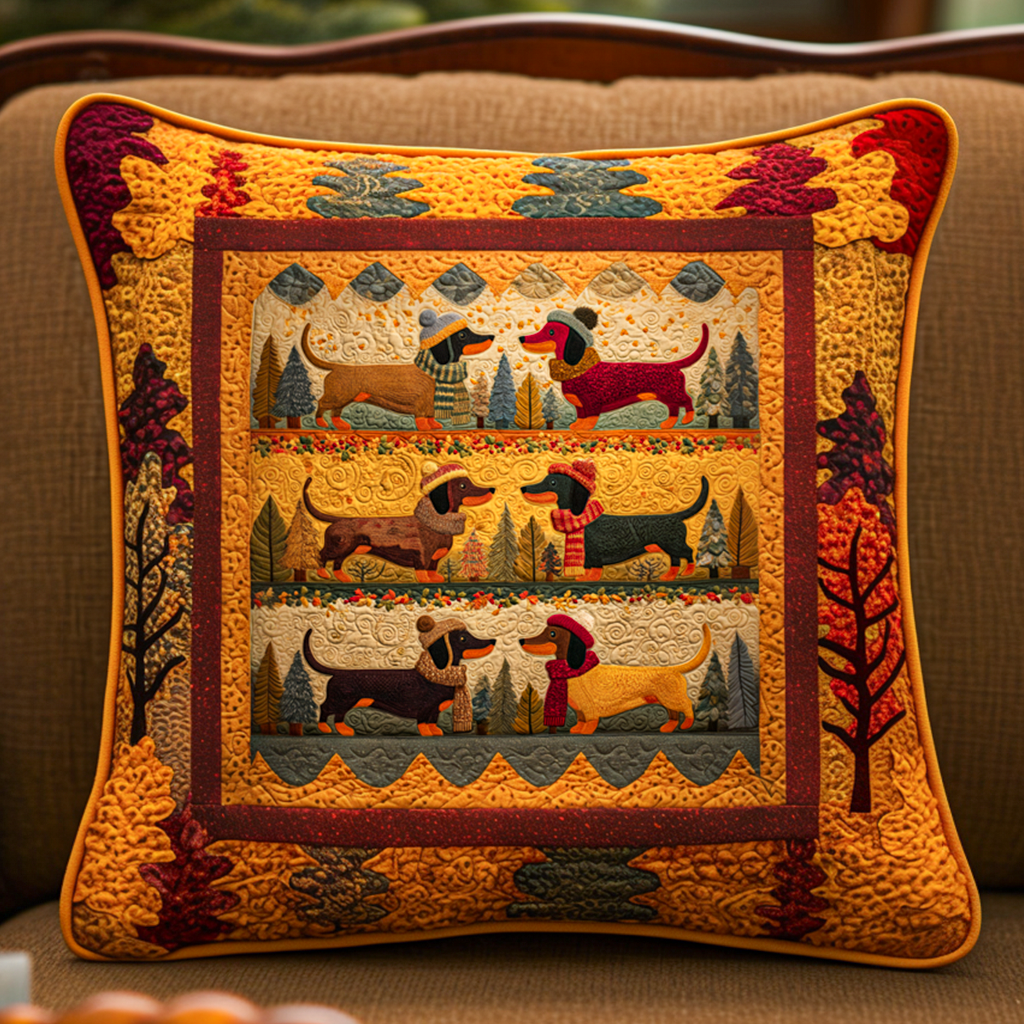 Rustic Dachshund Quilted Pillow Case Autumn Throw Pillow Covers Dachshund Holiday Decorations