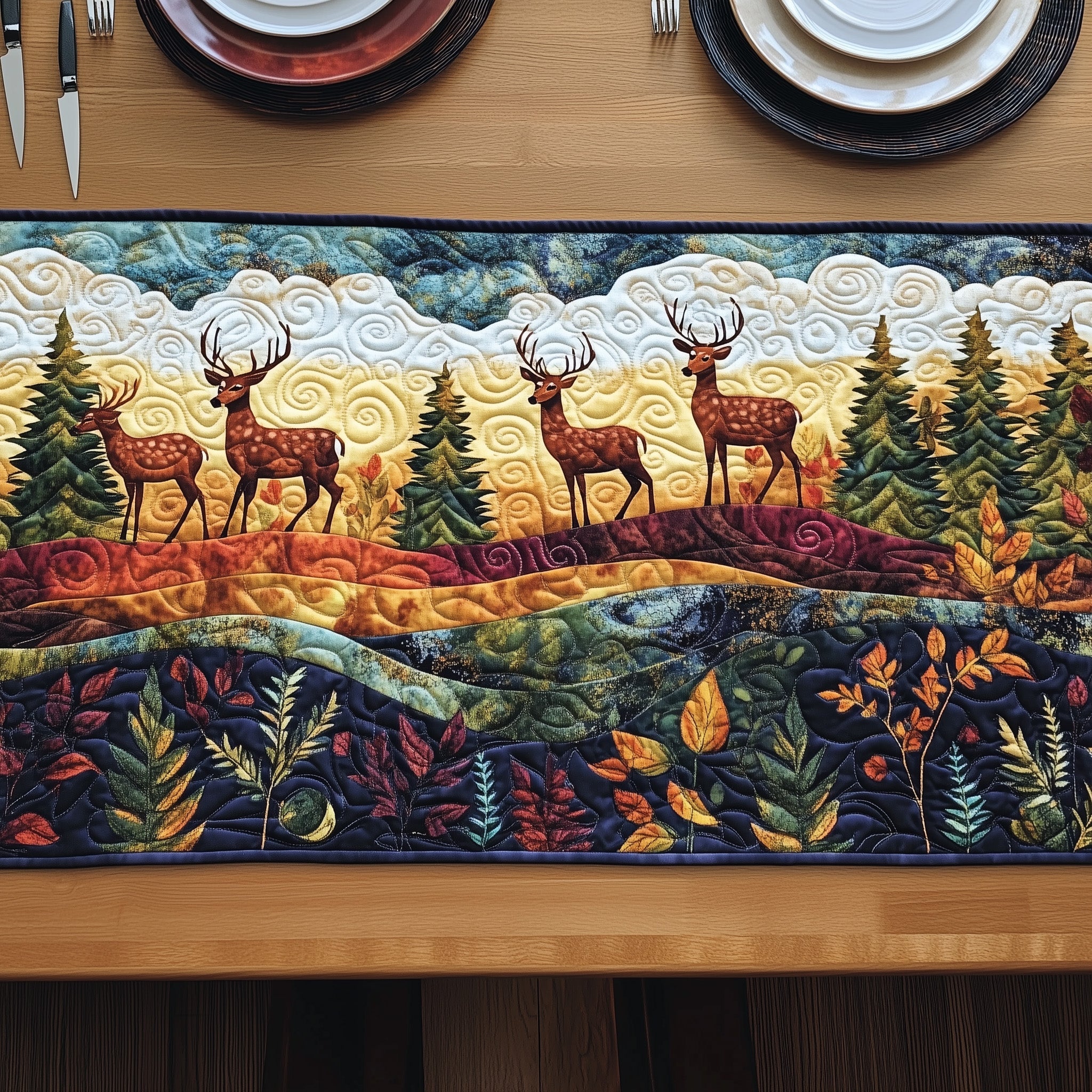 Rustic Deer Forest Quilted Table Runner Table Runner for Holiday Gatherings