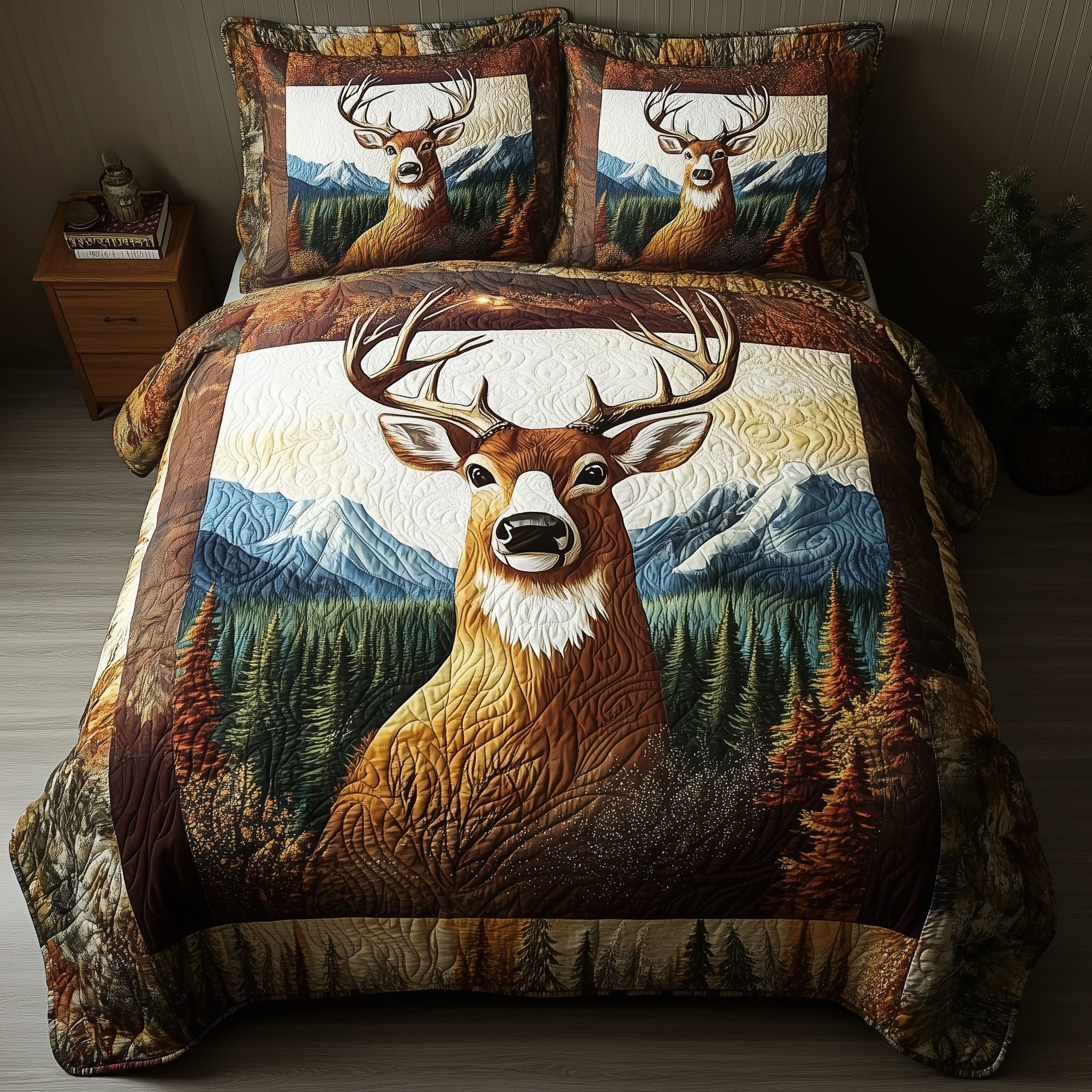 Rustic Deer Quilted Bedding Set Duvet Cover Bed Sheet Best Deer Gifts For Christmas