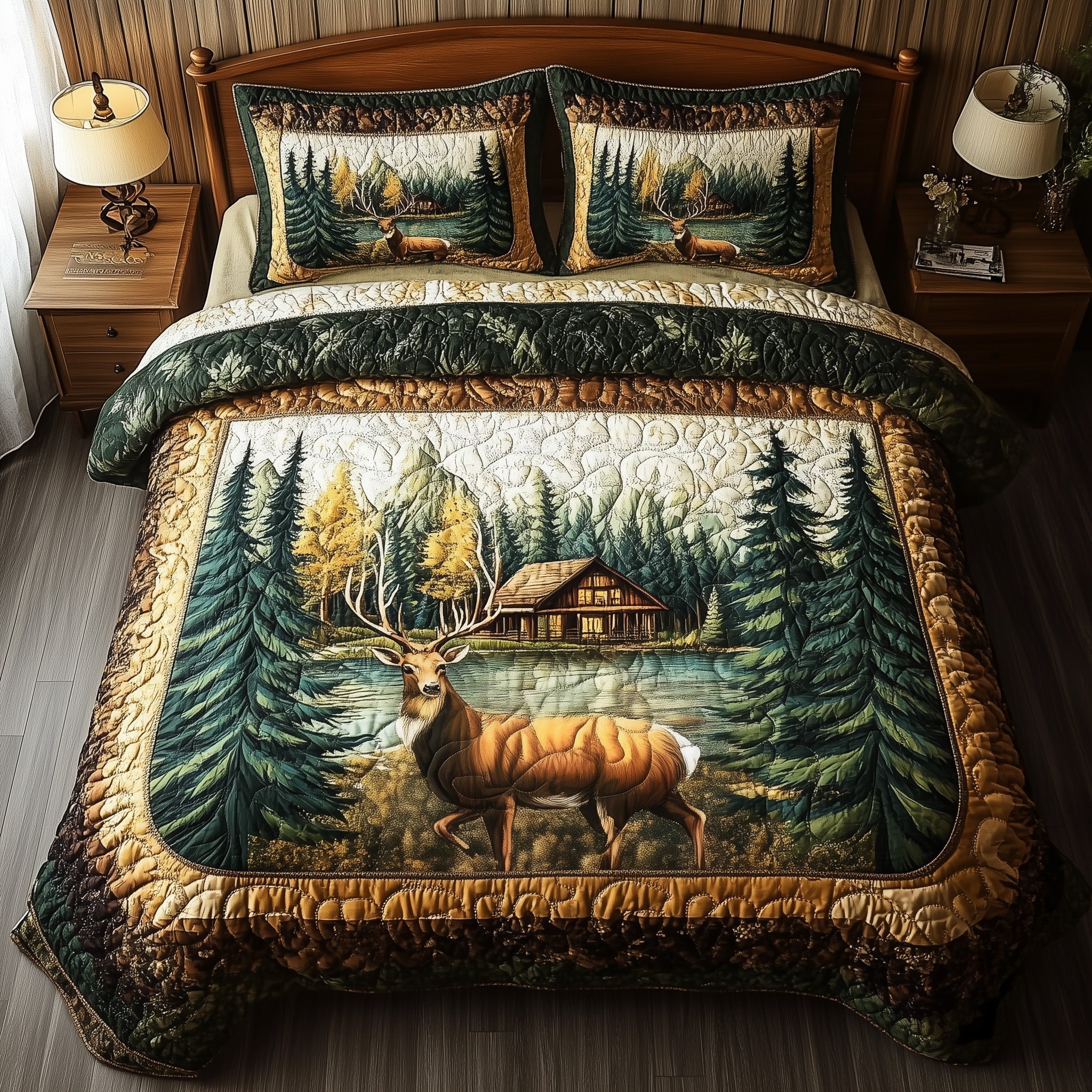Rustic Deer Quilted Bedding Set Duvet Cover Bed Sheet Christmas Presents For Deer Hunters