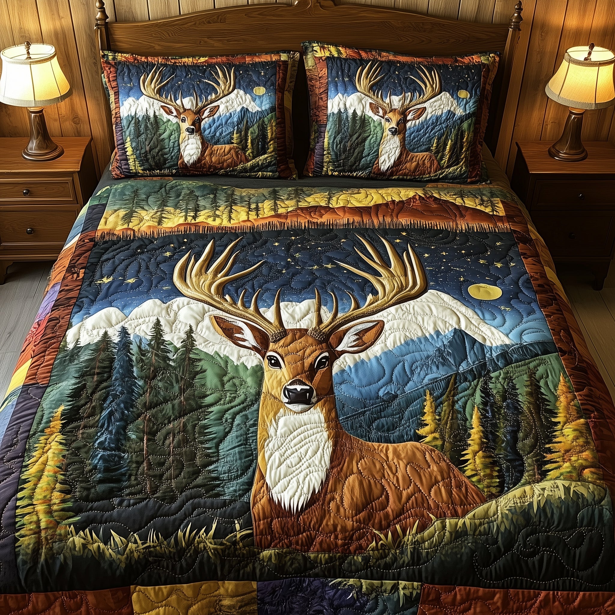 Rustic Deer Quilted Bedding Set Duvet Cover Bed Sheet Deer Themed Gifts For Him