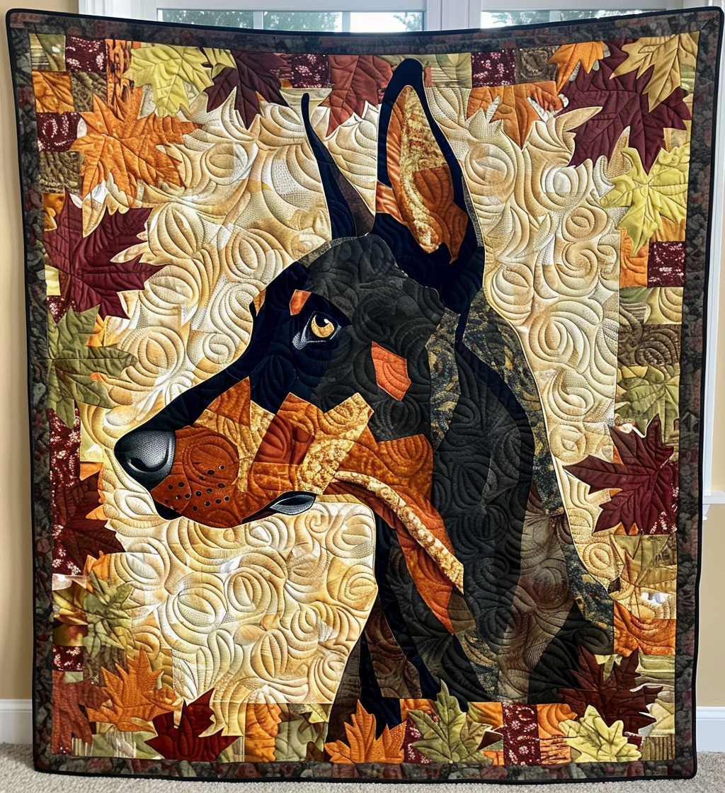 Rustic Doberman Quilted Blanket Xmas Present For Dog Lovers