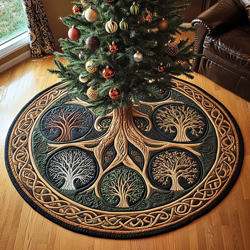 Rustic Elegance Christmas Quilted Tree Skirt Special Holiday Tree Skirt Gift for Newlyweds
