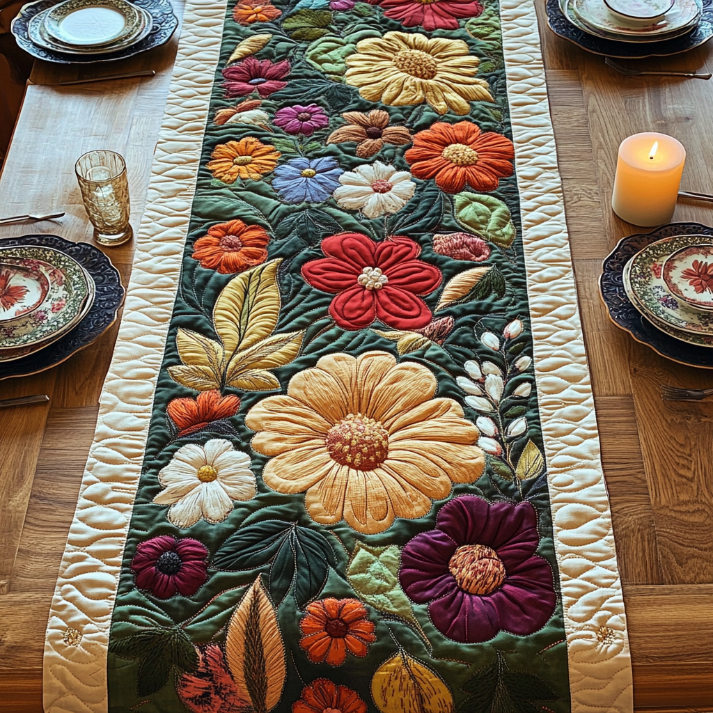 Rustic Elegance Quilted Table Runner Spring Floral Table Runner Gift Ideas For Friends