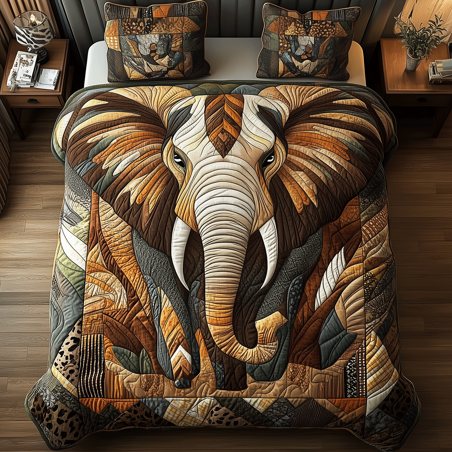 Rustic Elephant Elegance Quilted Bedding Set Thoughtful Bedding Gift for Cozy Winter Nights