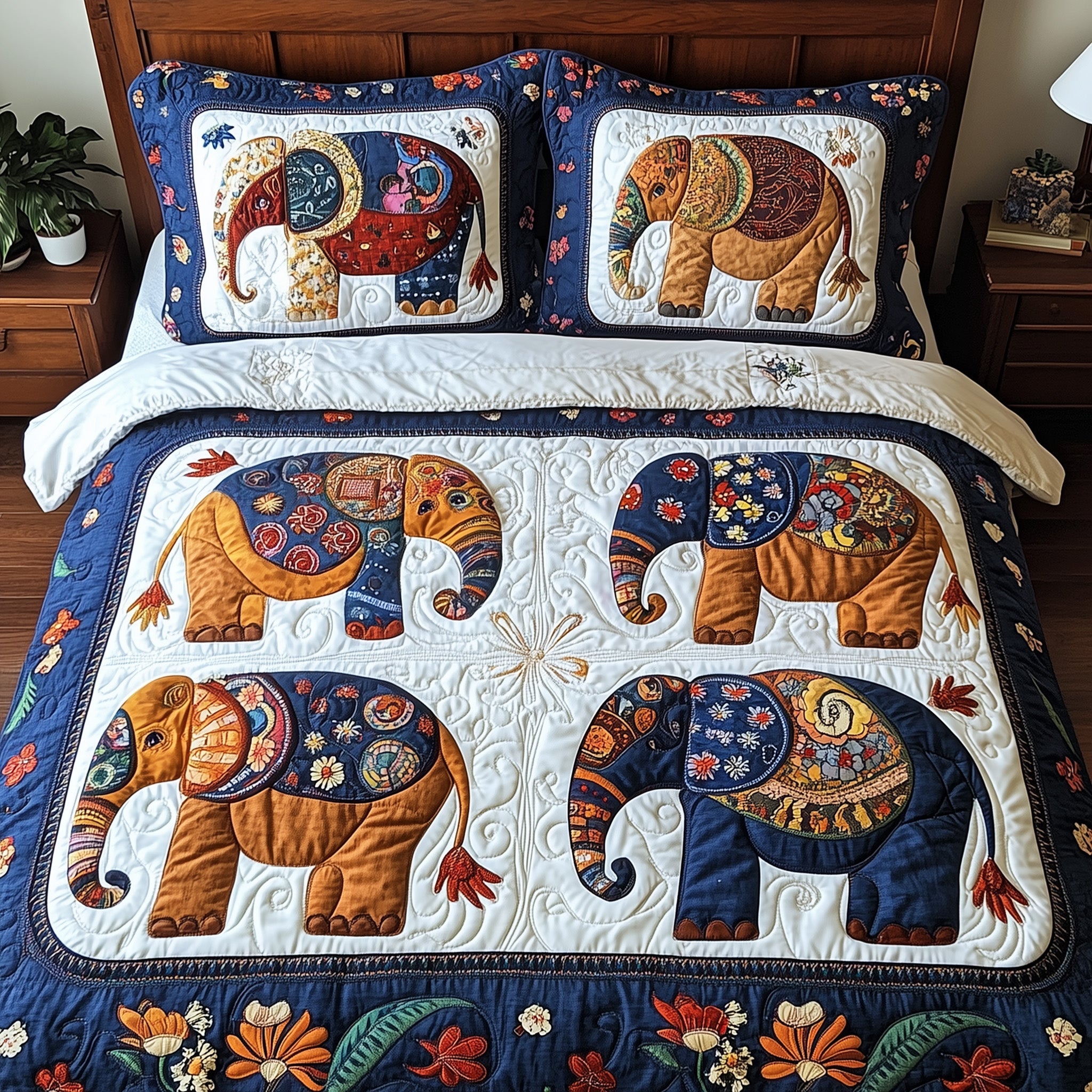 Rustic Elephant Quilted Bedding Set Duvet Cover Bedspread Elephant Christmas Gifts