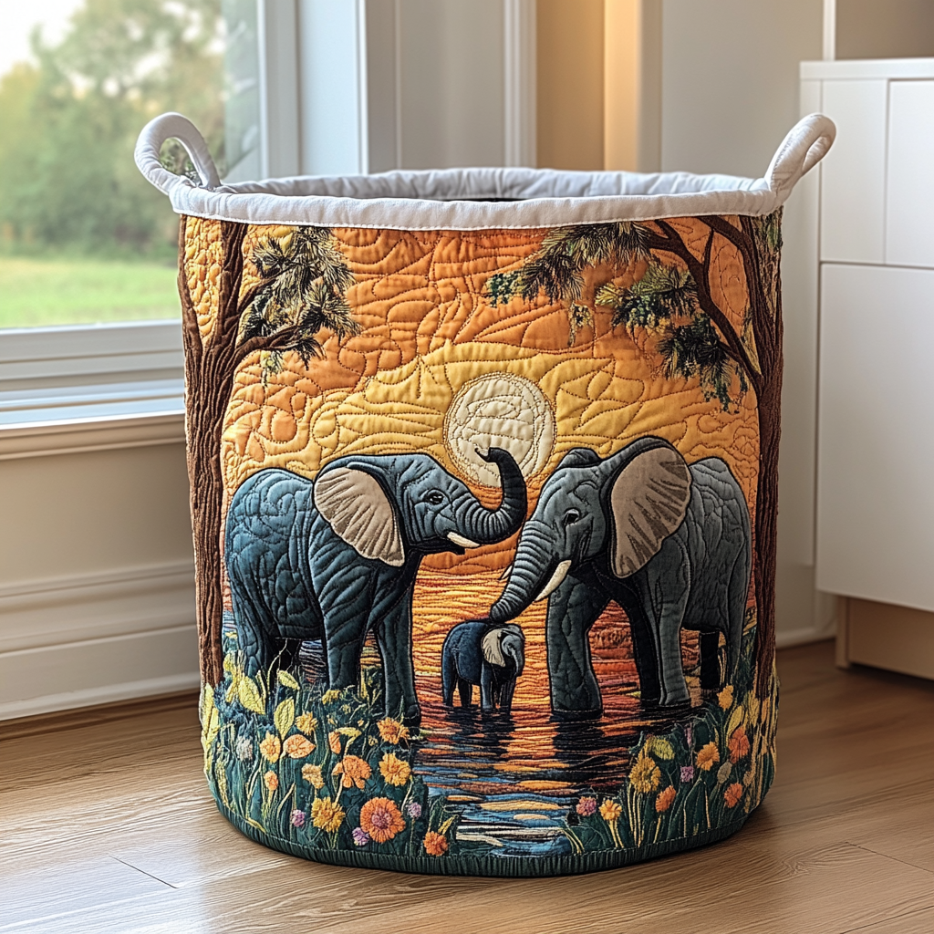Rustic Elephant Quilted Laundry Basket Perfect Birthday Gift Idea