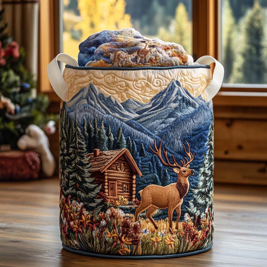 Rustic Elk Spirit Quilted Laundry Basket Valentine's Day Merch Gift