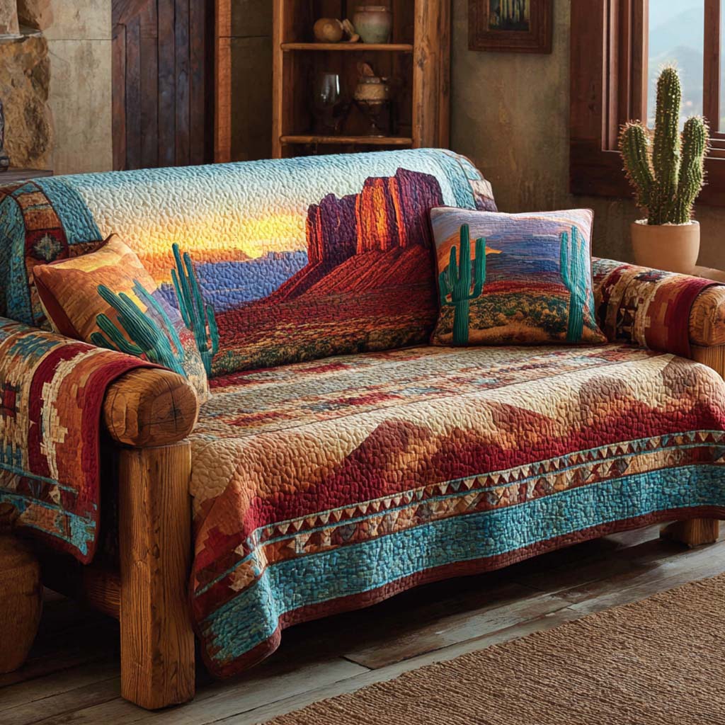 Rustic Ember Quilted Sofa Cover Sofa Seat Covers Gifts For Cactus Lovers