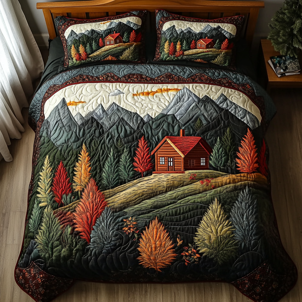 Rustic Escape Quilted Bedding Set Cozy Bedroom Decor Fall Autumn Gifts For Him