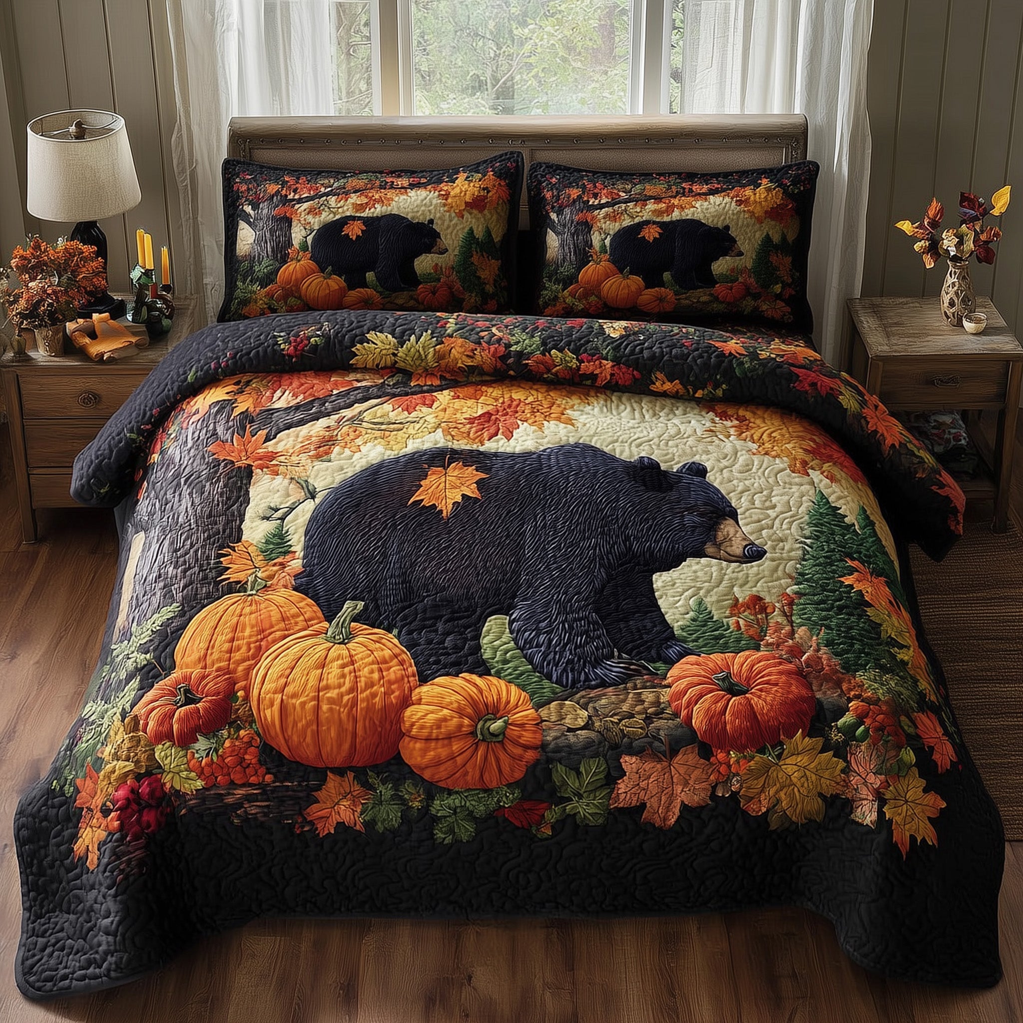 Rustic Fall Bear Quilted Bedding Set All-Season