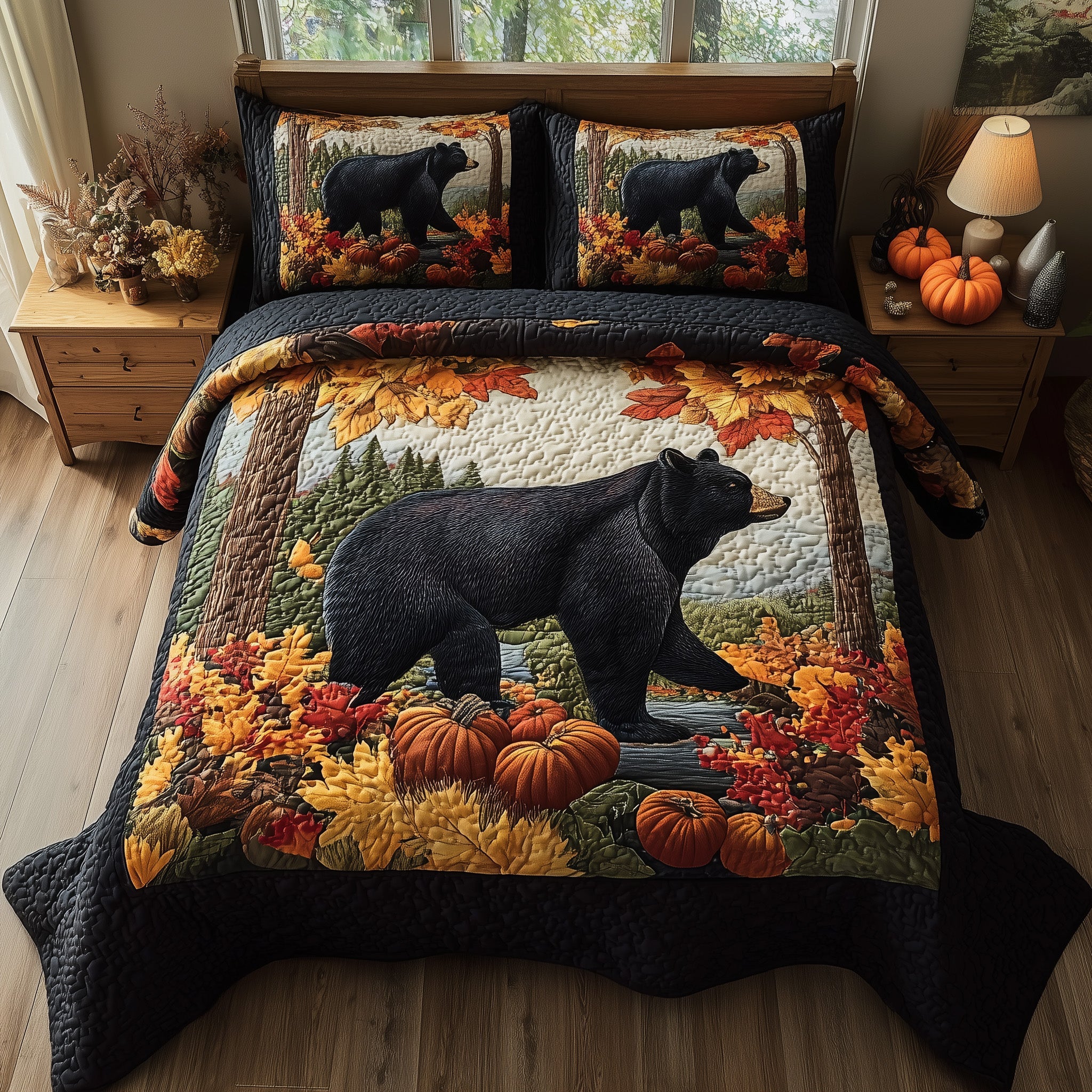 Rustic Fall Bear Quilted Bedding Set Soft & Smooth