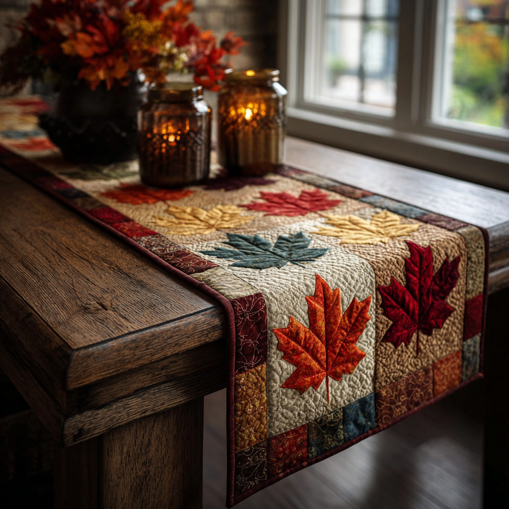 Rustic Fall Quilted Table Runner Autumn Table Runner Good Family Gifts
