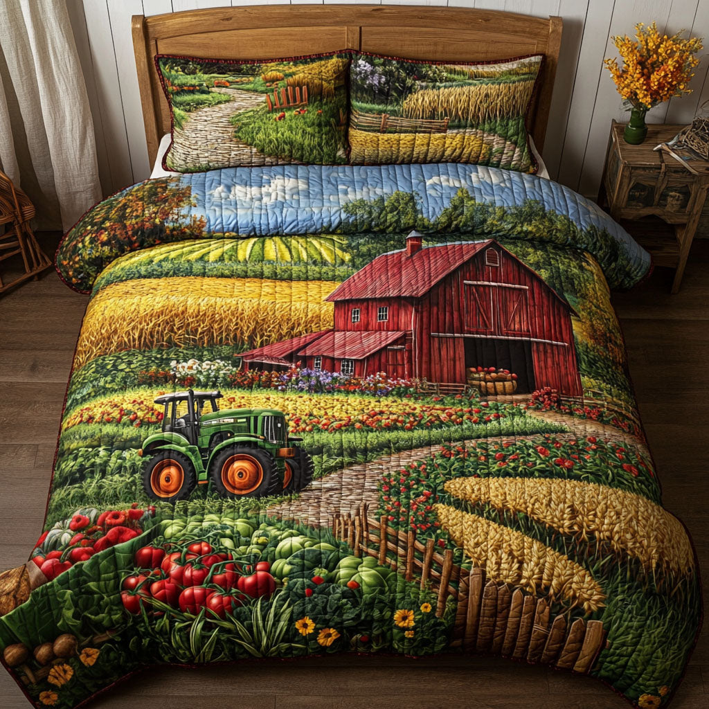 Rustic Farmhouse Quilted Bedding Set Cute Room Decor Presents For Tractor Lovers