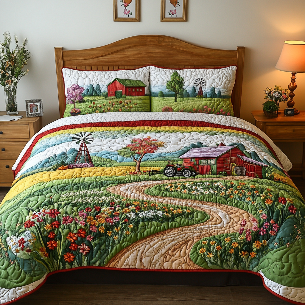 Rustic Fields Quilted Bedding Set Aesthetic Room Decor Christmas Presents For Mum