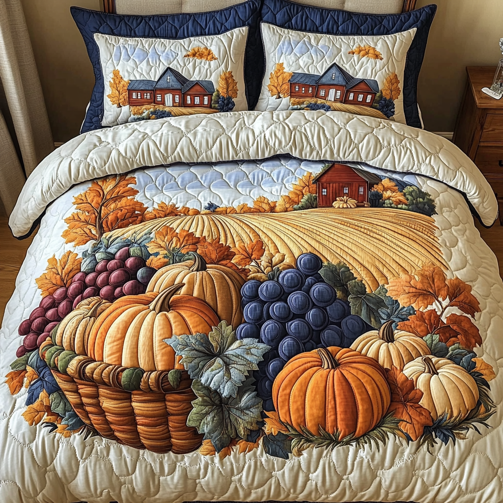Rustic Fields Quilted Bedding Set Unique Bed Sheet Set Mid Autumn Festival Gift Ideas
