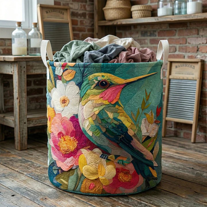 Rustic Floral Wildflower Quilted Laundry Basket Farmhouse Boho Home Decor Best Gift For Flower Lovers