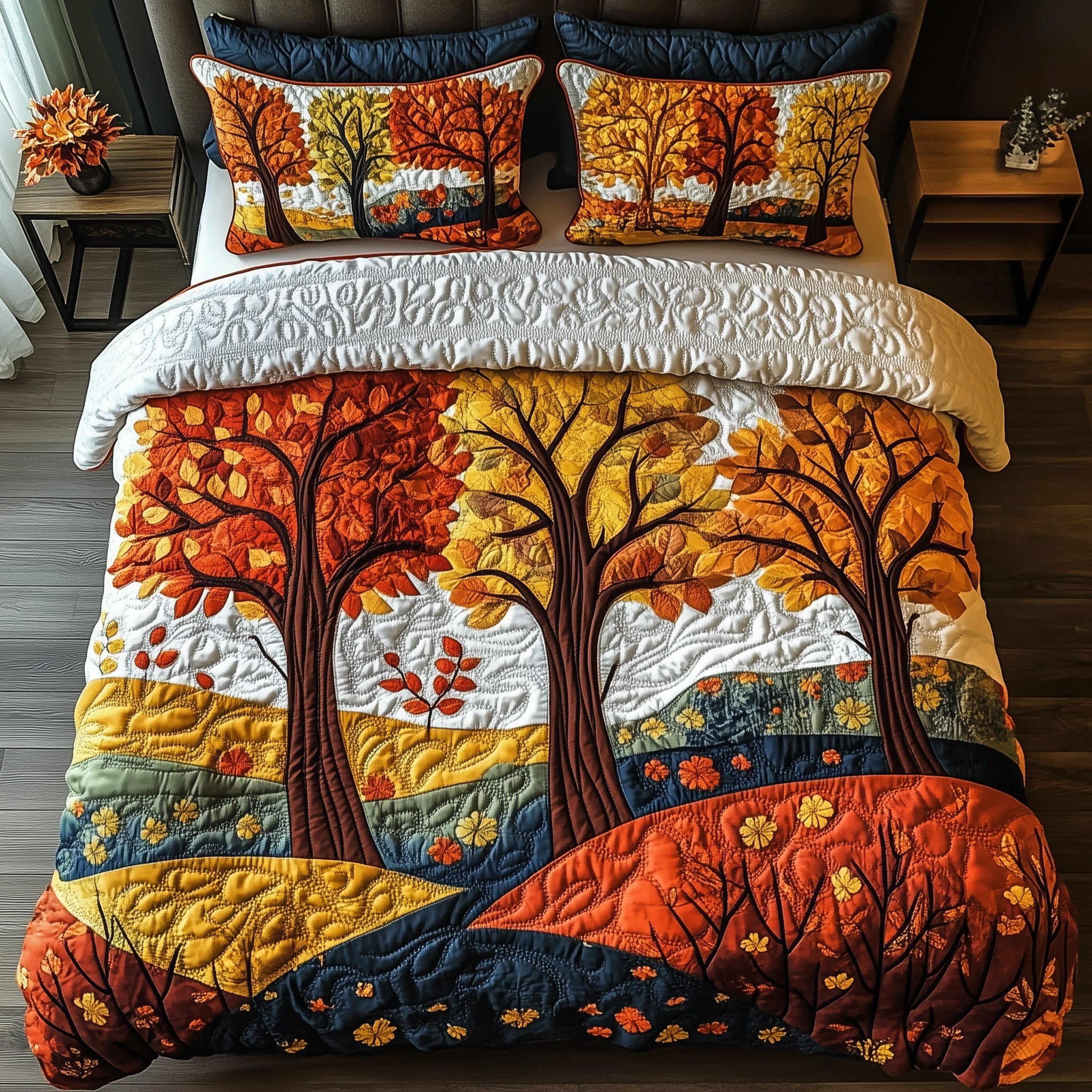 Rustic Forest Quilted Bedding Set Autumn Forest View Best Fall Design Bedding Gifts